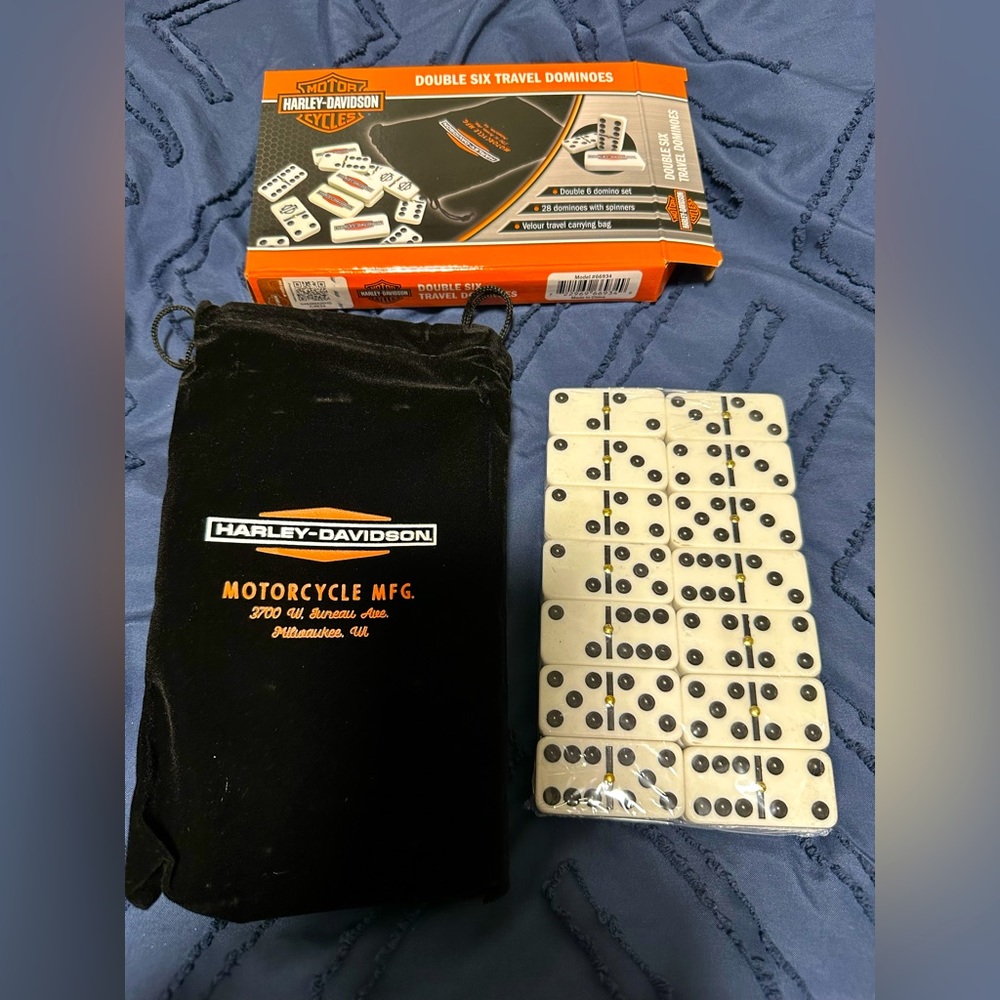 Harley-Davidson double six travel domino set velvet bag bones game tradition